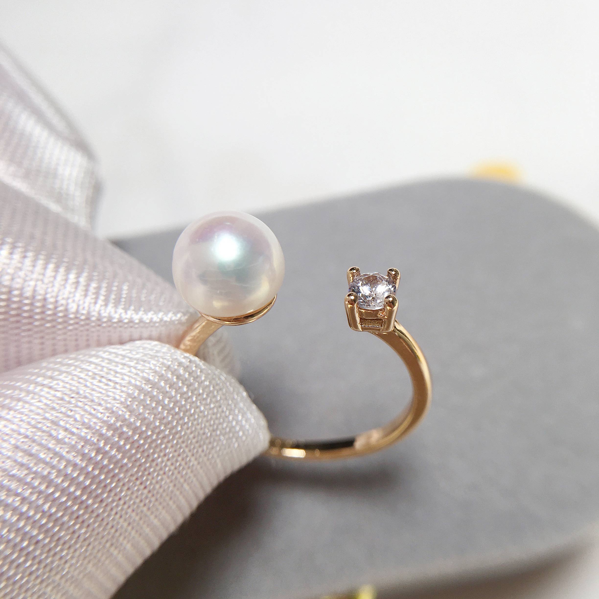 New Zircon Diamond Pearl Ring