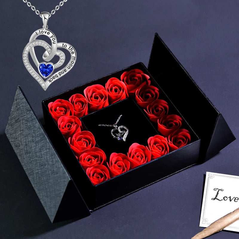 Heart Necklace /w Soap Rose Gift Box for Women