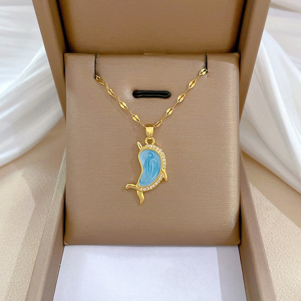 Gold Plated Ocean Blue Cute Dolphin Animal Pendant Necklace For Women