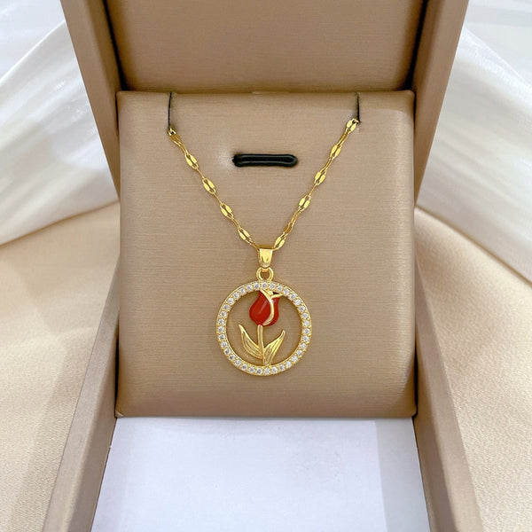 Gold Plated Temperament Eternal Flower Pendant Neckalce For Women