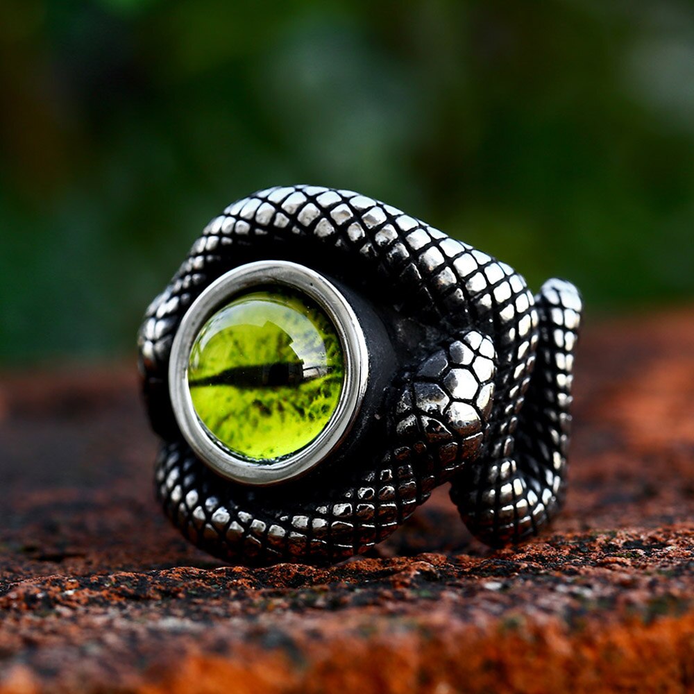 Vintage Creative Double Snake Head Stone Ring Punk Men Woman