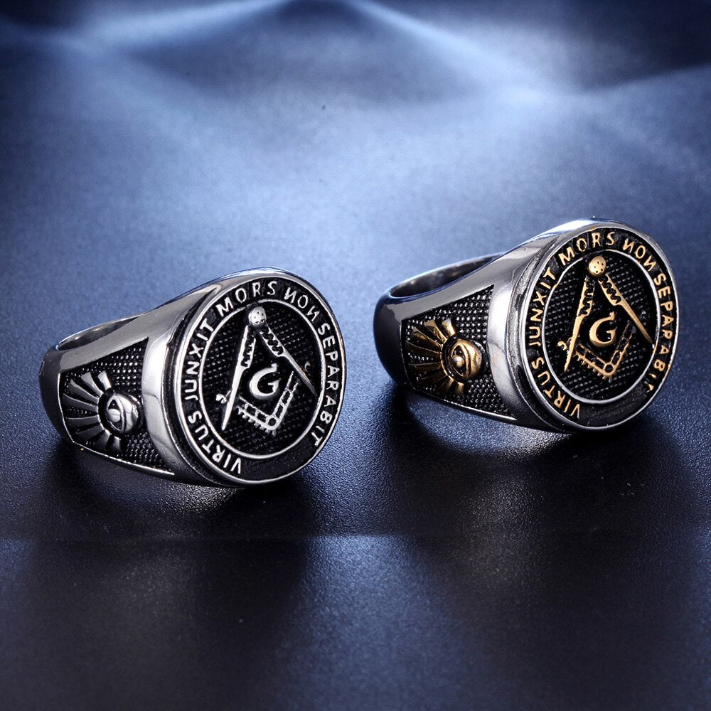 Vintage Letter G Stainless Steel Masonic Ring For Men