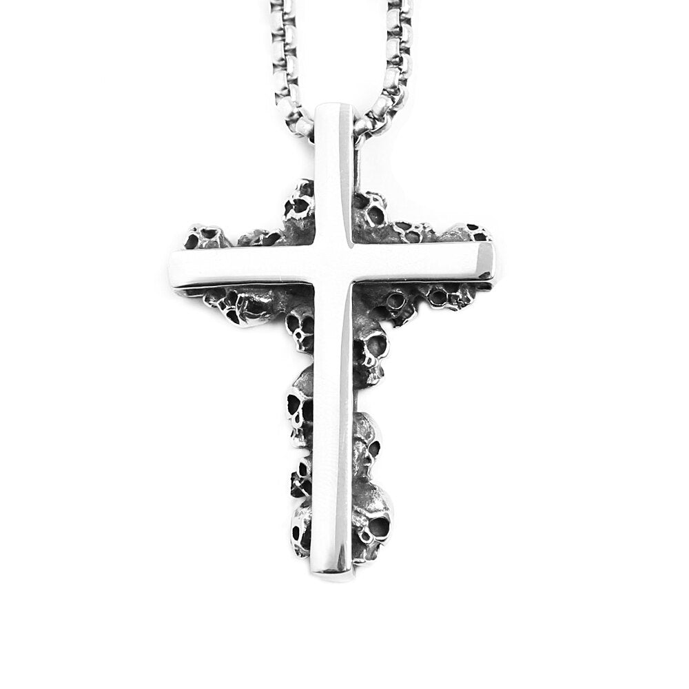 Gothic Men's Vintage Stainless Steel Cross Pendant Necklace