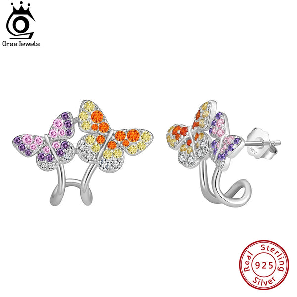 925 Sterling Silver Multi-Colors Earrings with Butterfly CZ for Women's