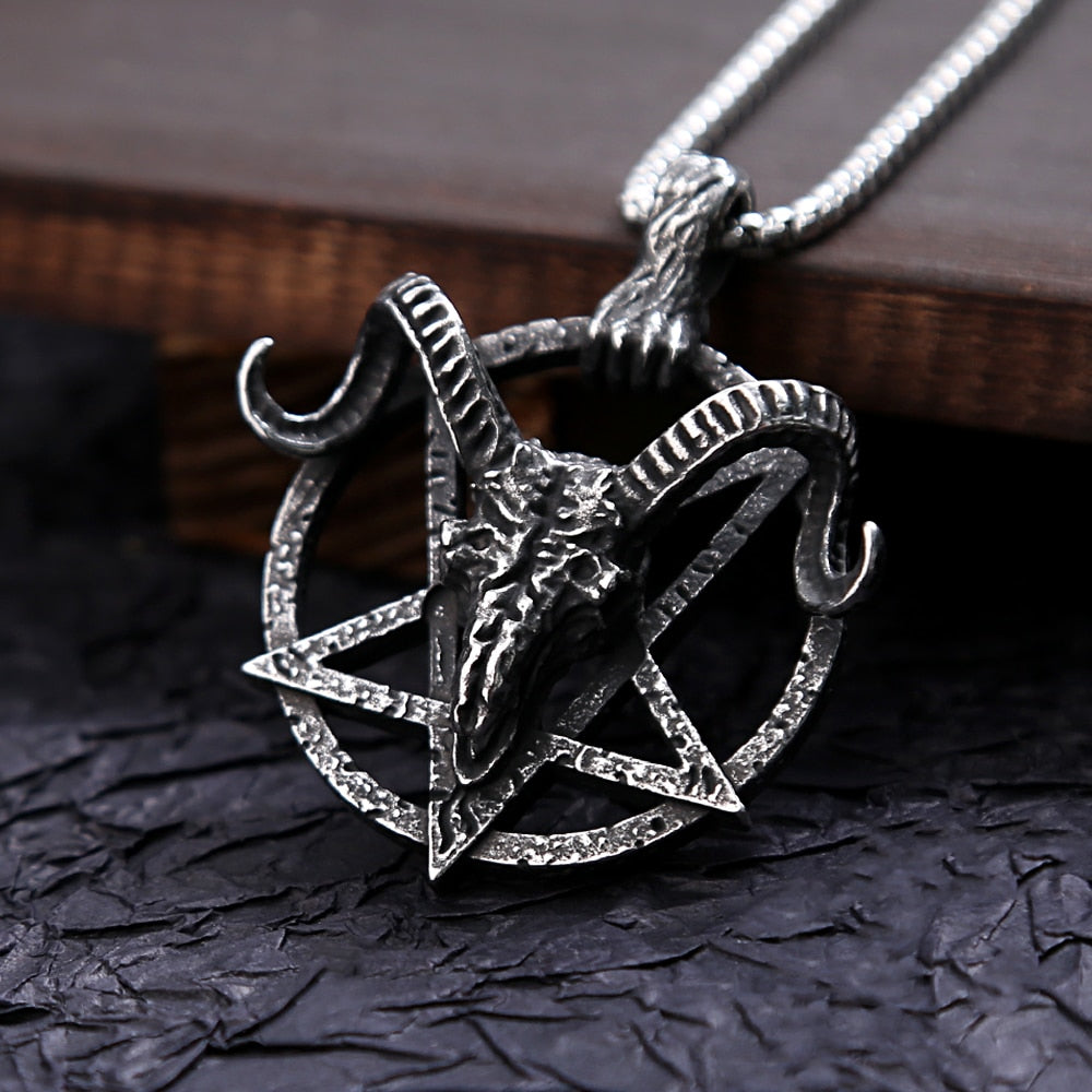 Vintage Stainless Steel Satan Goat Head Pendant Necklace For Men