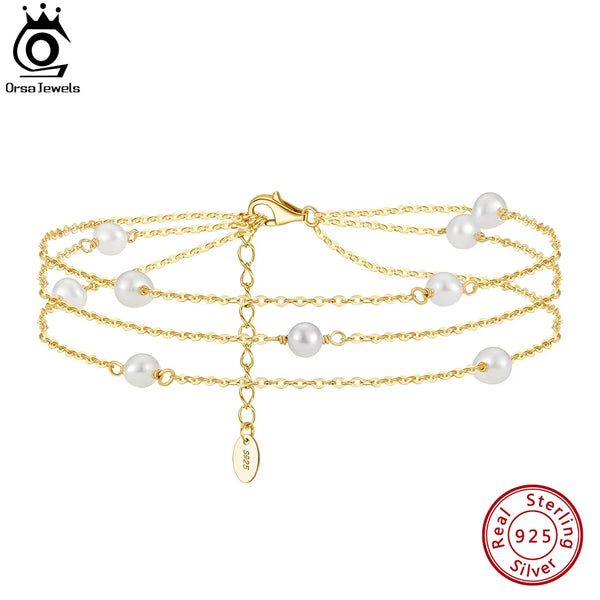 Triple Layered Natural Pearls Anklet for Women