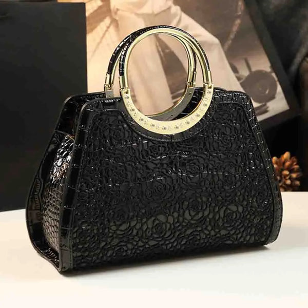 Fashionable Women Frame Bag Luxury Patent Leather Top Handle Bags