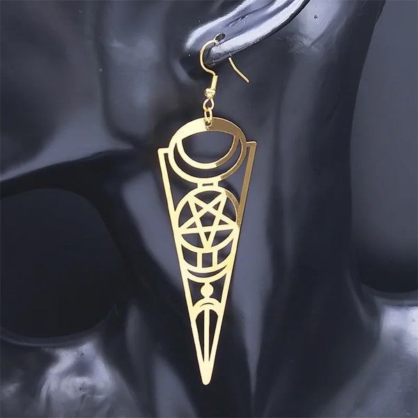 Satan Moon Pentagram Dangle Earrings for Women Stainless Steel Drop Earrings