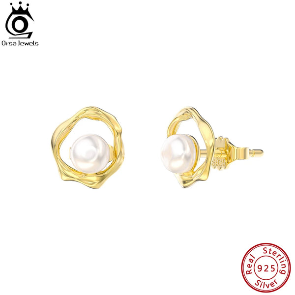 Gold 925 Sterling Silver Natural Pearl Earrings for Women