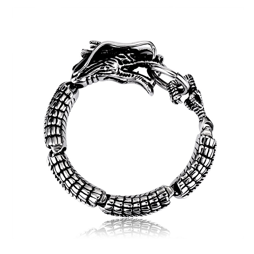 Vintage 316L Stainless Steel Dragon Head Handmade Bracelet For Men