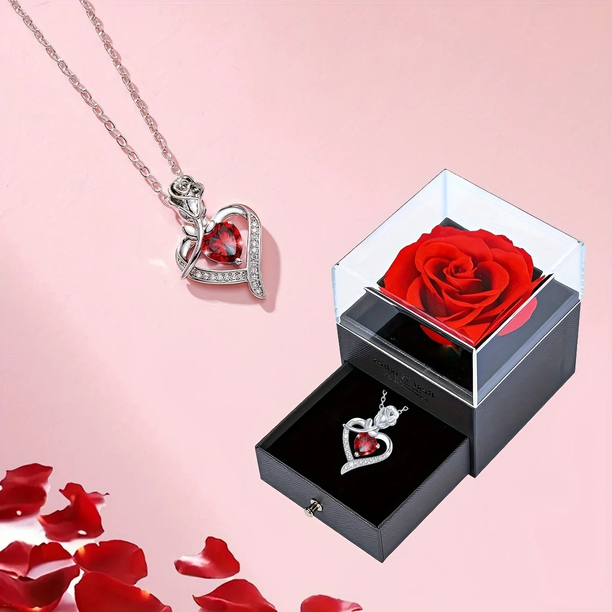 Luxury Red Zircon Heart Necklace With Rose Gift Box For Girlfriend Birthday Christmas Valentine Gifts