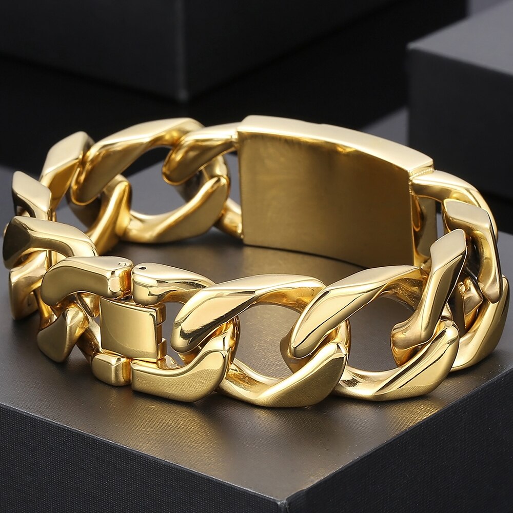 Luxury Gold Plated Stainless Steel Cross Bracelet For Men