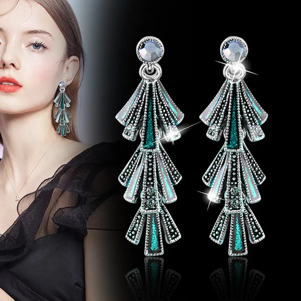 Fashion Blue Red Enamel Tassel Drop Earrings For Women