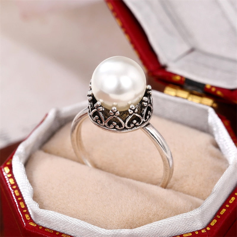 Trendy Imitation Pearl Wedding Rings for Women