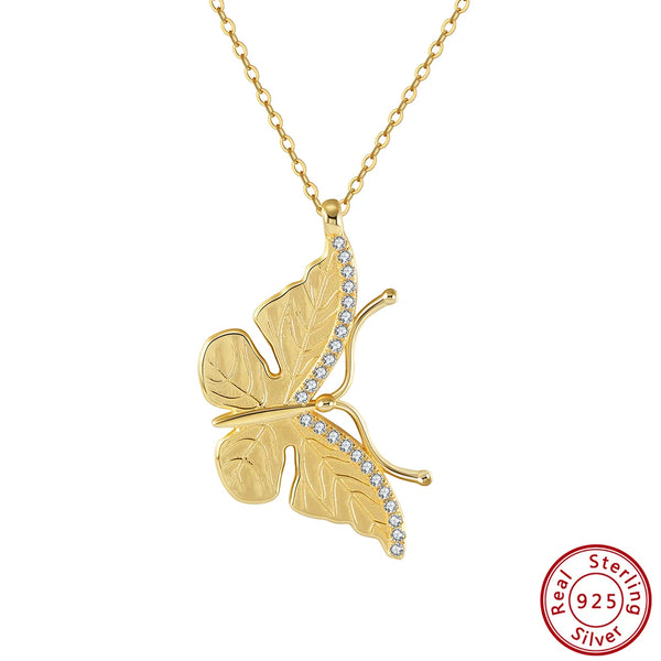 925 Sterling Silver 14K Gold Butterfly Necklace Animal Clavicle Chain Pendant for Women