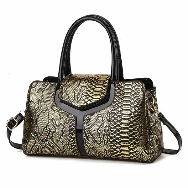 Snake Skin Pattern Luxury Boston Bag Portable Satchel Leather Handbag