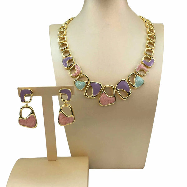 Newest Dubai  Jewelry Sets  Beautiful Colorful Stones Necklace  for Women