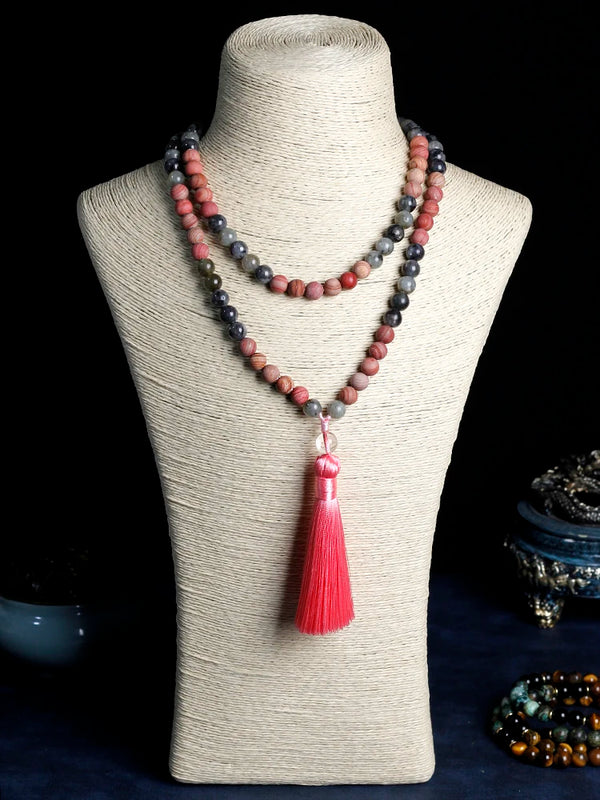 Women's Necklace With tassels 8mm beads,necklace 108 suitcase,Natural stone beads