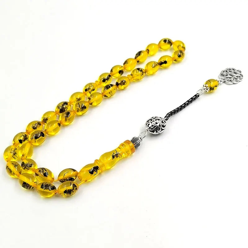 Tasbih men Yellow resin Real insect turkish misbaha Muslim Eid ADHA gift prayer beads bracelet