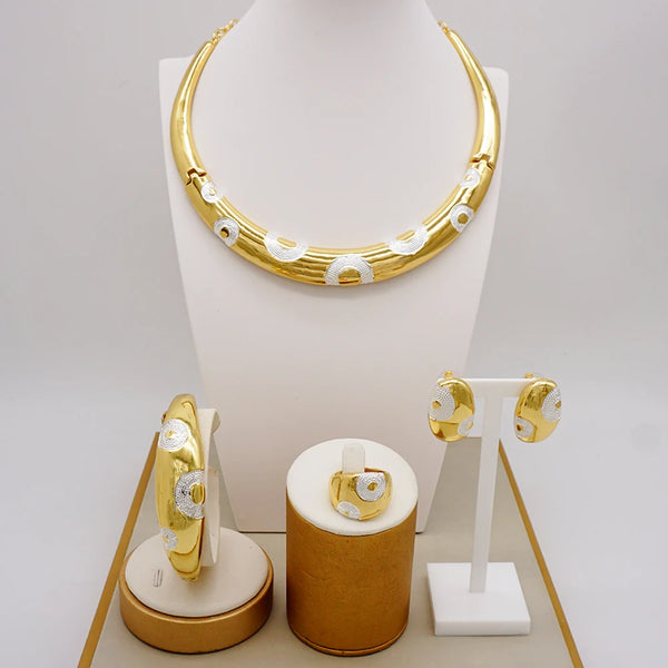 Luxury Arabic Dubai Jewelry Set Gold Color Necklace Bracelet Earrings Set