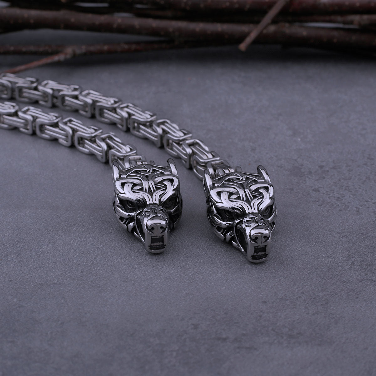 Viking Stainless Steel Wolf Head Thor's Hammer Set Necklace Punk Men's