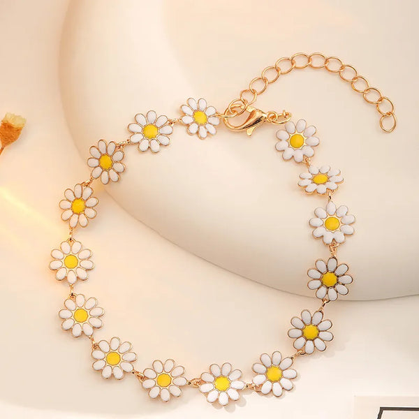 Classic Pastoral Style Multicolor Drop Oil Daisy Bracelets for Women