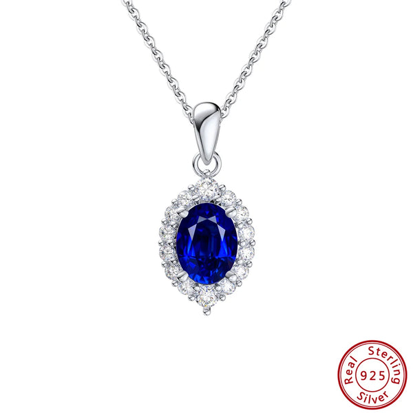 Created Sapphire Sterling Silver Pendant Necklace Women's