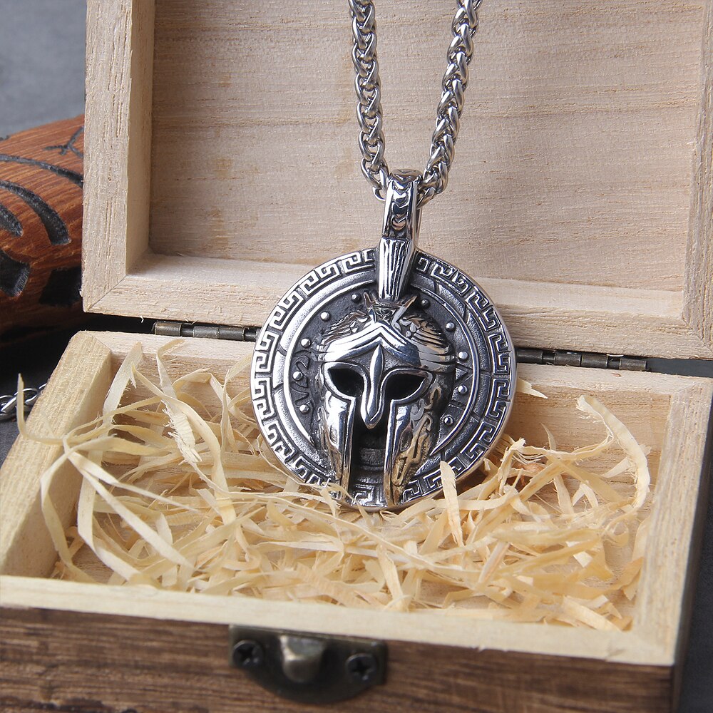 Vintage Ancient Greek Warrior Spartan Shield Pendant Necklace Punk Men's