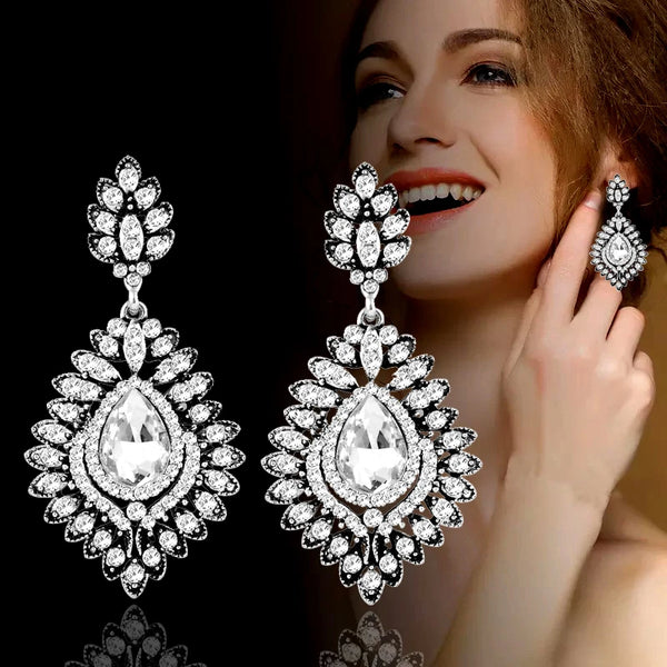 Luxury Earrings For Women Black Blue Red Green Cubic Zirconia Silver Color wedding accessories