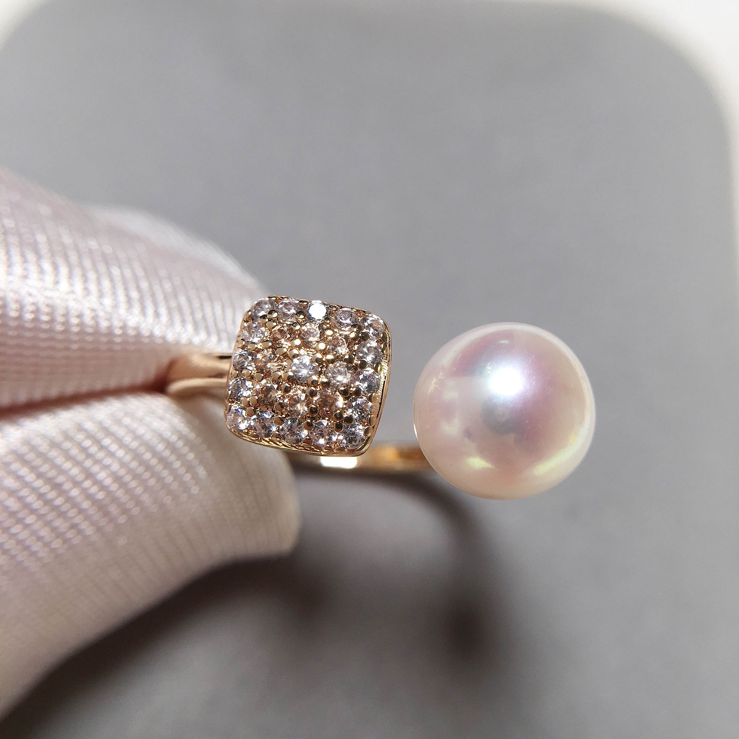 New Fine Square Zircon Diamond Pearl Ring