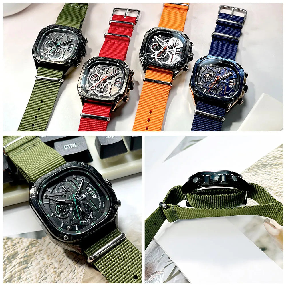 Black Quartz Watch Men Waterproof Square Dial Wristwatch