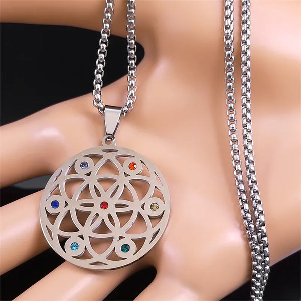 Sacred Geometry Seed of Life 7 Chakra Necklace for Women Men