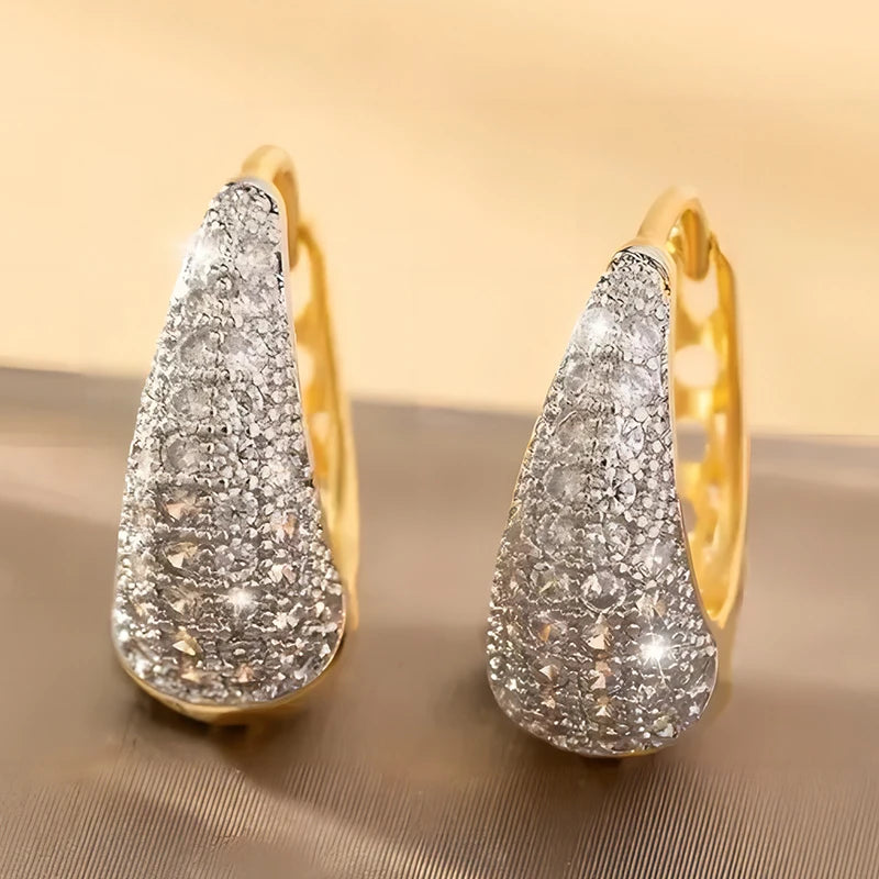 Crystal Zirconia Hollow Fashion Gold Color Hoop Earrings for Girls Women