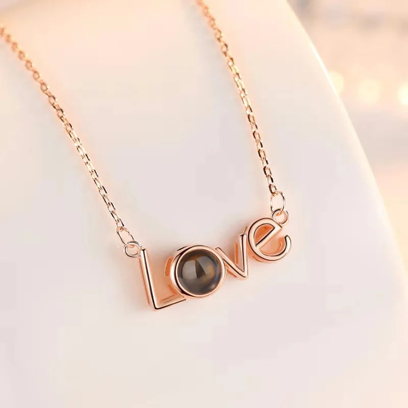 LOVE Projection Necklace 100 Languages I Love You Miniature Sculpture Pendant For Women