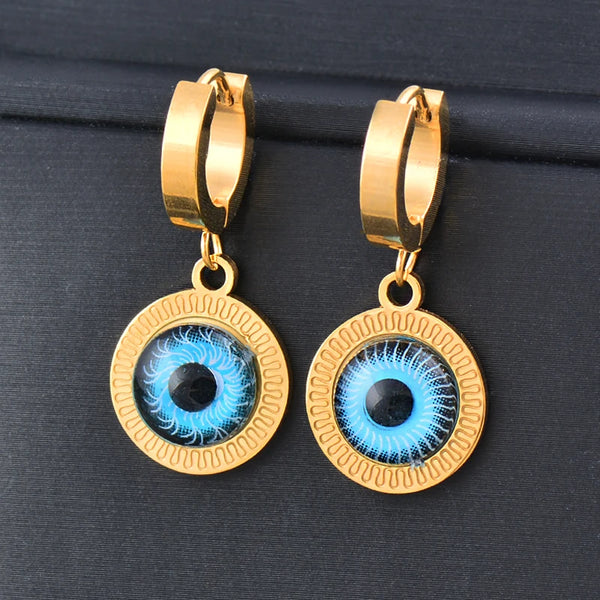 Trend Stainless Steel Acrylic Blue Evil Eye Hoop Earrings For Women