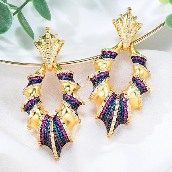 Luxury Vintage Big Earrings For Women Wedding Party CZ Golden Hollow Engraving Dubai Bridal Earrings