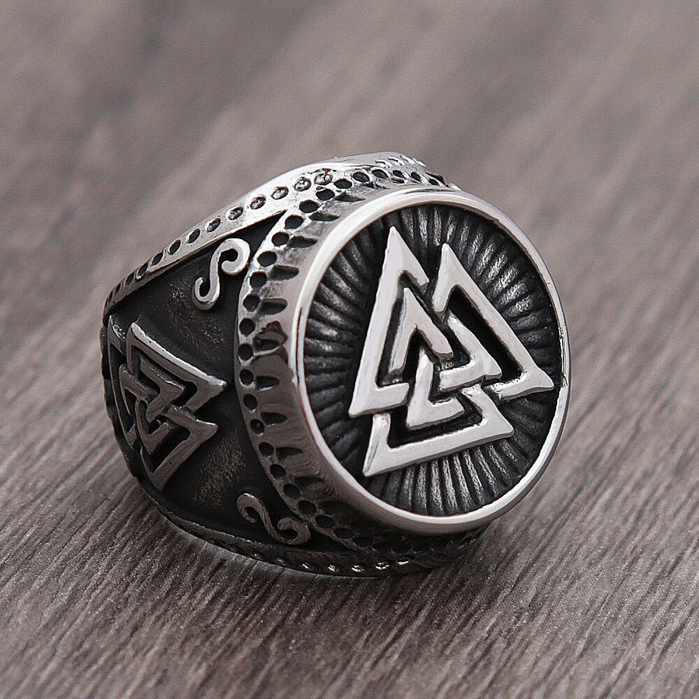 Vintage Stainless Steel Viking Valknut Ring Men