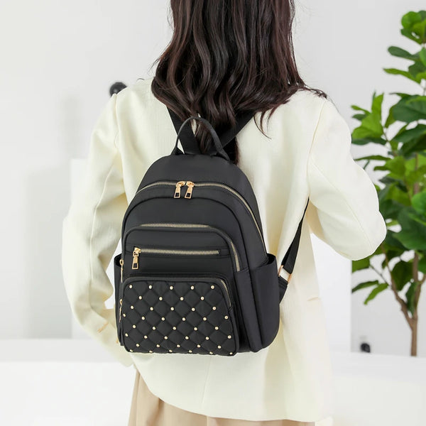 Rivet Design Backpack Women's Anti-Theft Shoulder Bags Casual Large Capacity Nylon Travel Backpack