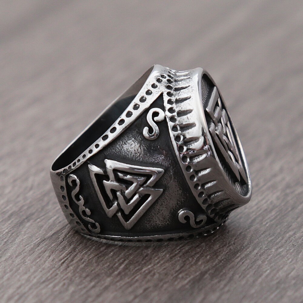 Vintage Stainless Steel Viking Valknut Ring Men