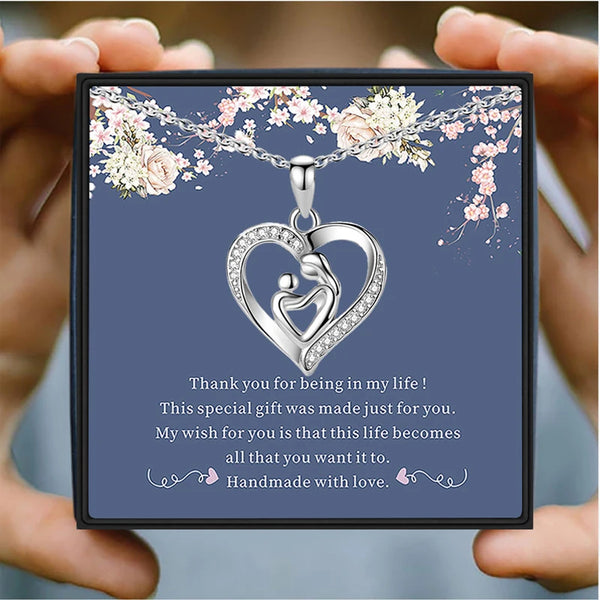 Mother Child Heart Necklace With Gifts Box