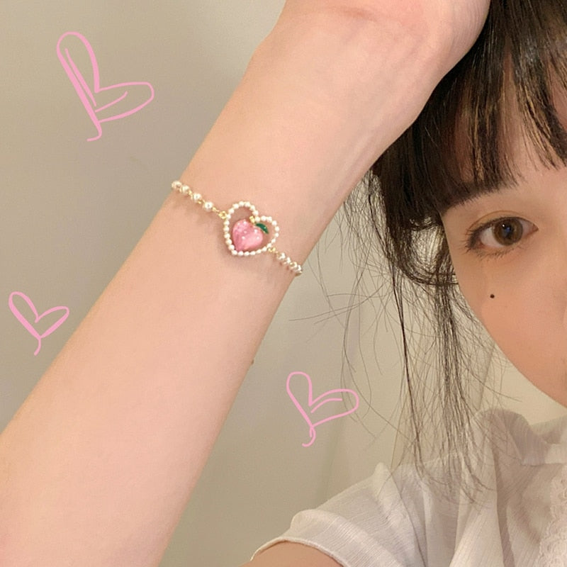 Korean Sweet Pink Opal Peach Bracelet For Women