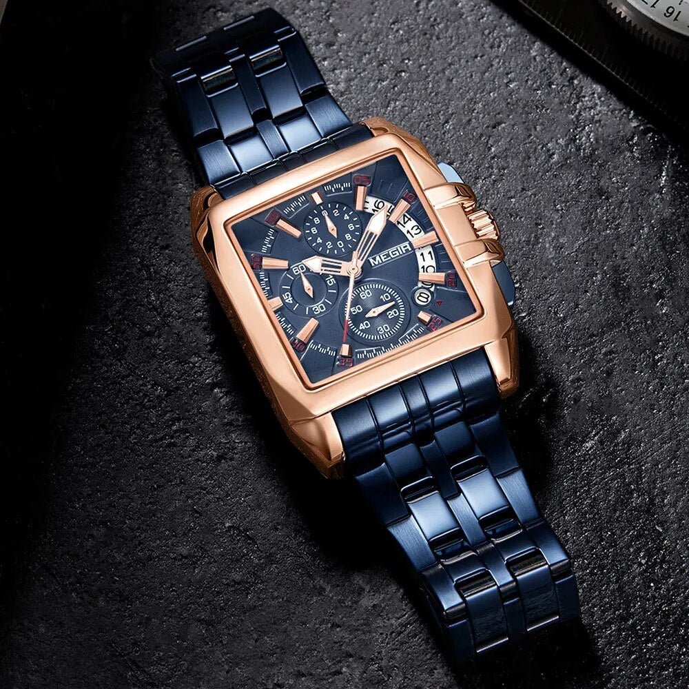 Full Black Watches Men Luxury Chronograph Quartz Watch for Man Square Dial Luminous Wristwatch