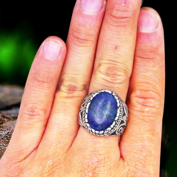 Oval Lapis Lazuli Stainless Steel Rings