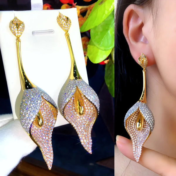 Luxury Lily Flower Dangle Earrings for Women Girl