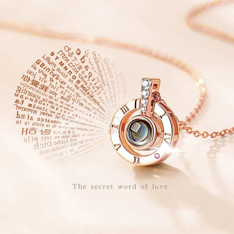 Projection Necklace With Exquisite Rose Gift Box100 Languages I Love You Pendant Jewelry