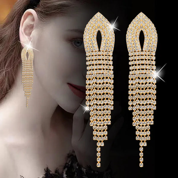 Mix Styles Long Tassel wedding accessories Yellow Gold Color Full Zirconia Bridal Earrings