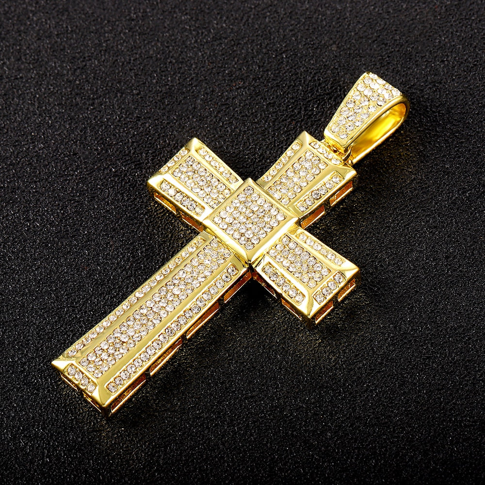 Iced Out Bling Cross Pendant Necklace Men Hip Hop 11Mm Cuban Chain Necklace