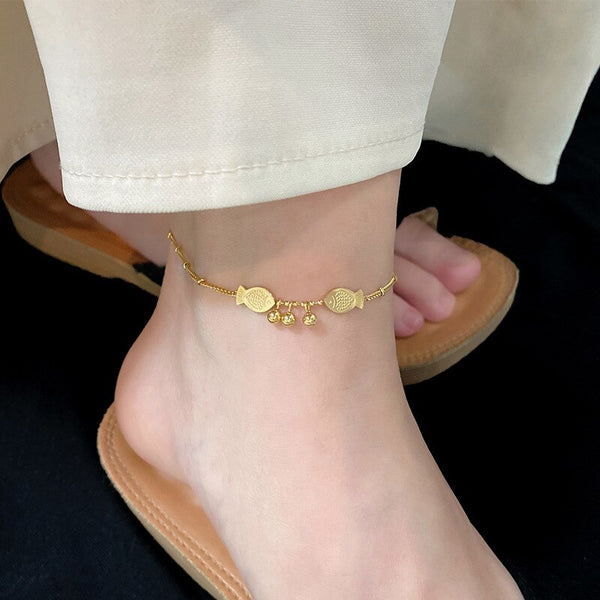 Gold Color Bohemia Ball Pendant Fish Charm Anklet Bracelet for Women