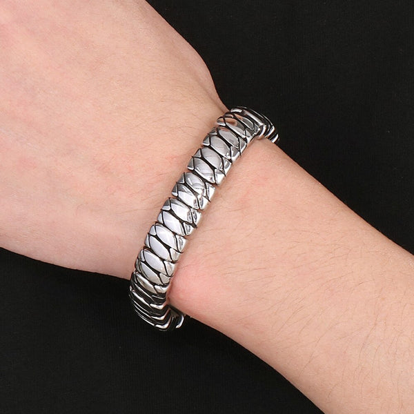 12MM Wide Thick High Polished Stainless Steel Bracelet for Men