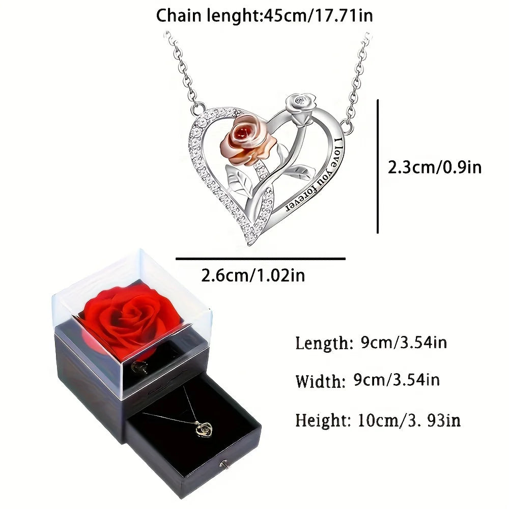 I Love You Forever Necklace With Rose Gift Box For Girlfriend Momther Birthday Christmas Romantic Gift